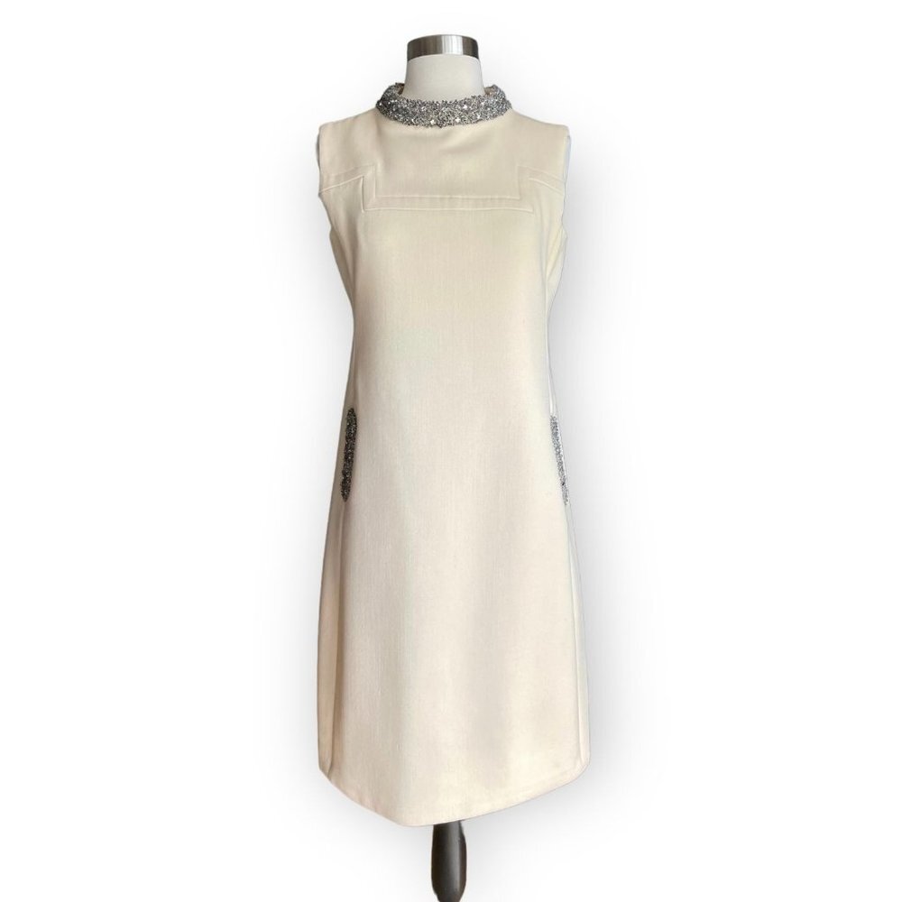Vintage 50’s Suzy Perette New York Ivory Beaded Rhinestone Sheath Dress Cocktail